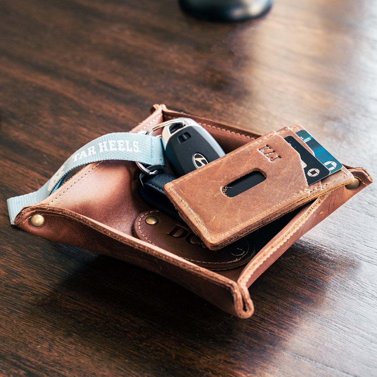 The Monticello Fine Leather Personalized Desk Valet Caddy Tray for Dresser or Office Gift - Wedding Party Gift