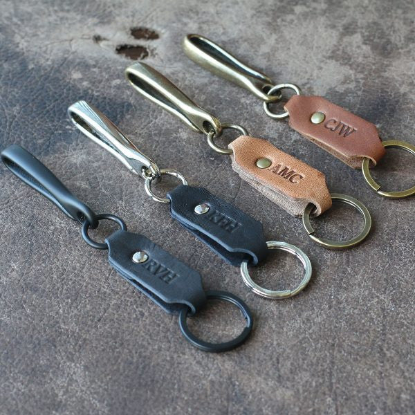 The Big Bass Personalized Fine Leather Keychain Fish Hook Key Ring Holder - Grooms Gift - Wedding Party Gift