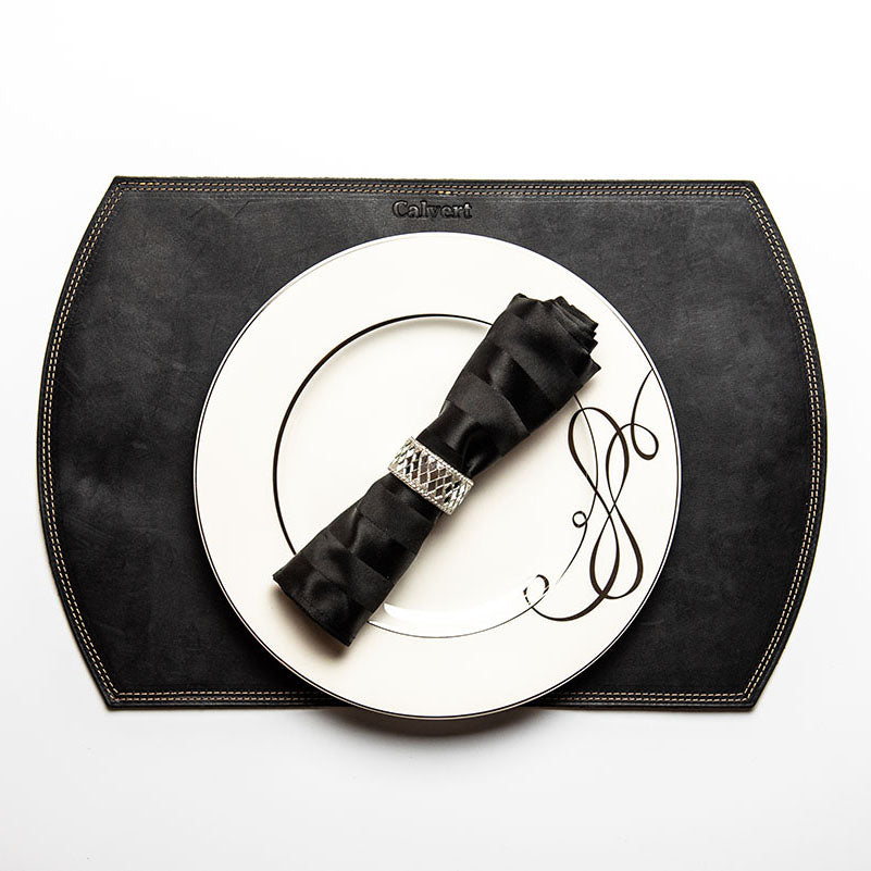 Straight Edged Oval Personalized Fine Leather Placemat - Wedding Gift for Newlyweds