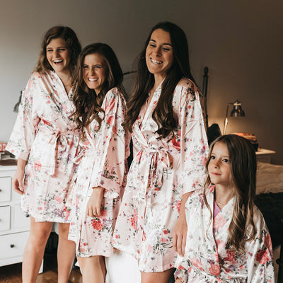 The Savannah – Personalized Satin Floral Robe – Bridesmaid Wedding Party Gift
