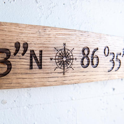 Personalized Coordinates Sign From Tennessee Whiskey Barrel Stave - Wall Art