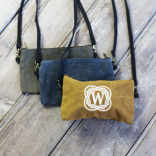 Personalized Waxed Canvas Crossbody Clutch - Bridesmaid Gift