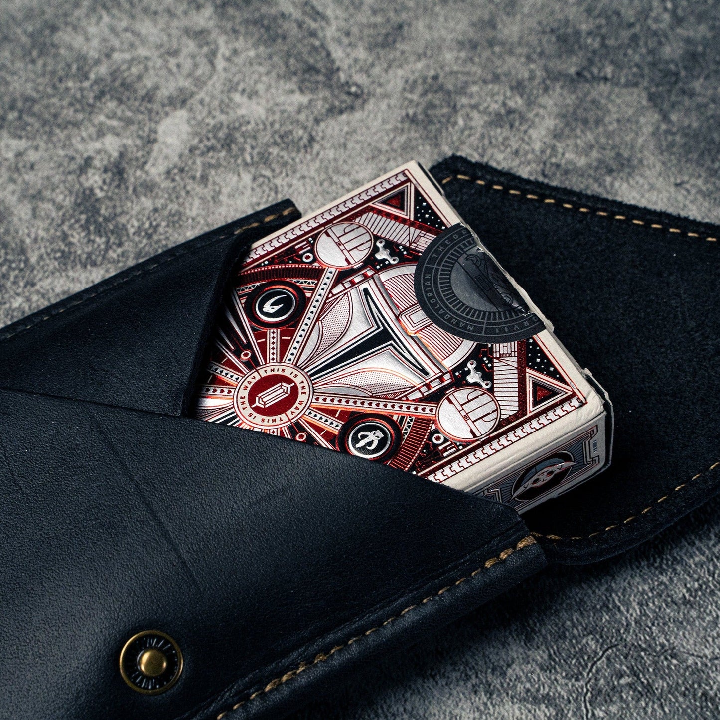 Theory 11 The Mandalorian Card Deck With Personalized Fine Leather Card Sleeve - Grooms Gift - Wedding Party Gift