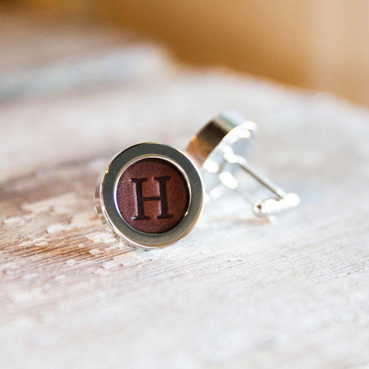 Fine leather cufflinks with personalized initial