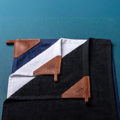 Personalized Fine Leather Tabbed Golf Towel with Magnet & Carabiner - Groomsmen Gift