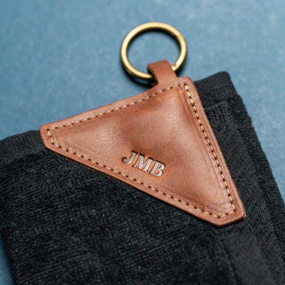 Personalized Fine Leather Tabbed Golf Towel with Magnet & Carabiner - Groomsmen Gift