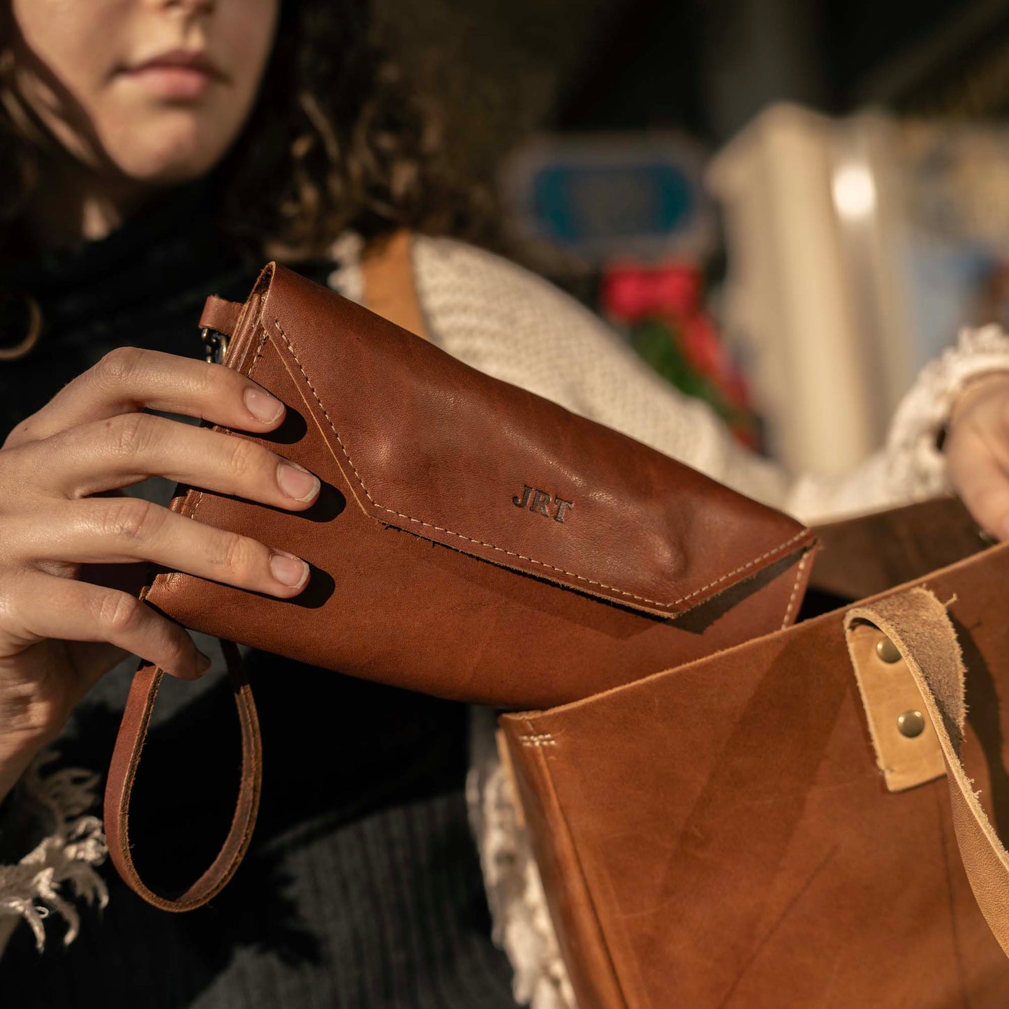 The Jackie O Personalized Leather Clutch Wallet with Wristlet