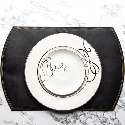 Straight Edged Oval Personalized Fine Leather Placemat - Wedding Gift for Newlyweds