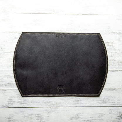 Straight Edged Oval Personalized Fine Leather Placemat - Wedding Gift for Newlyweds