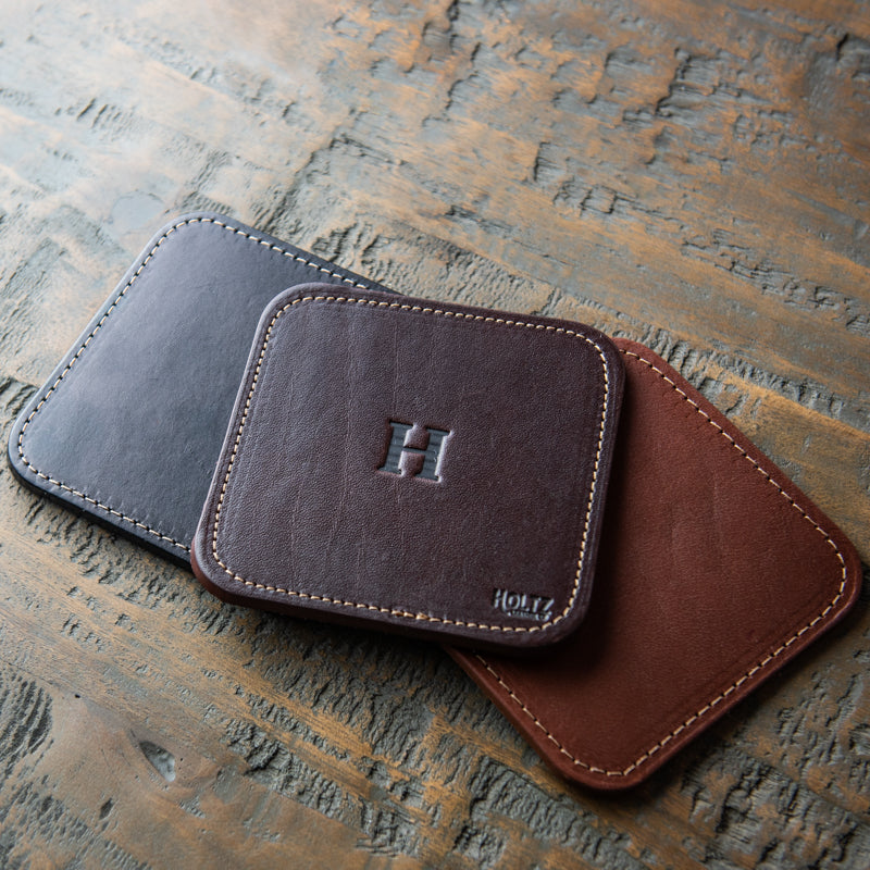 The Ranch House Personalized Fine Leather Coaster Set of 4 Coasters