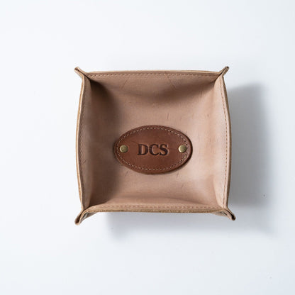 The Monticello Fine Leather Personalized Desk Valet Caddy Tray for Dresser or Office Gift