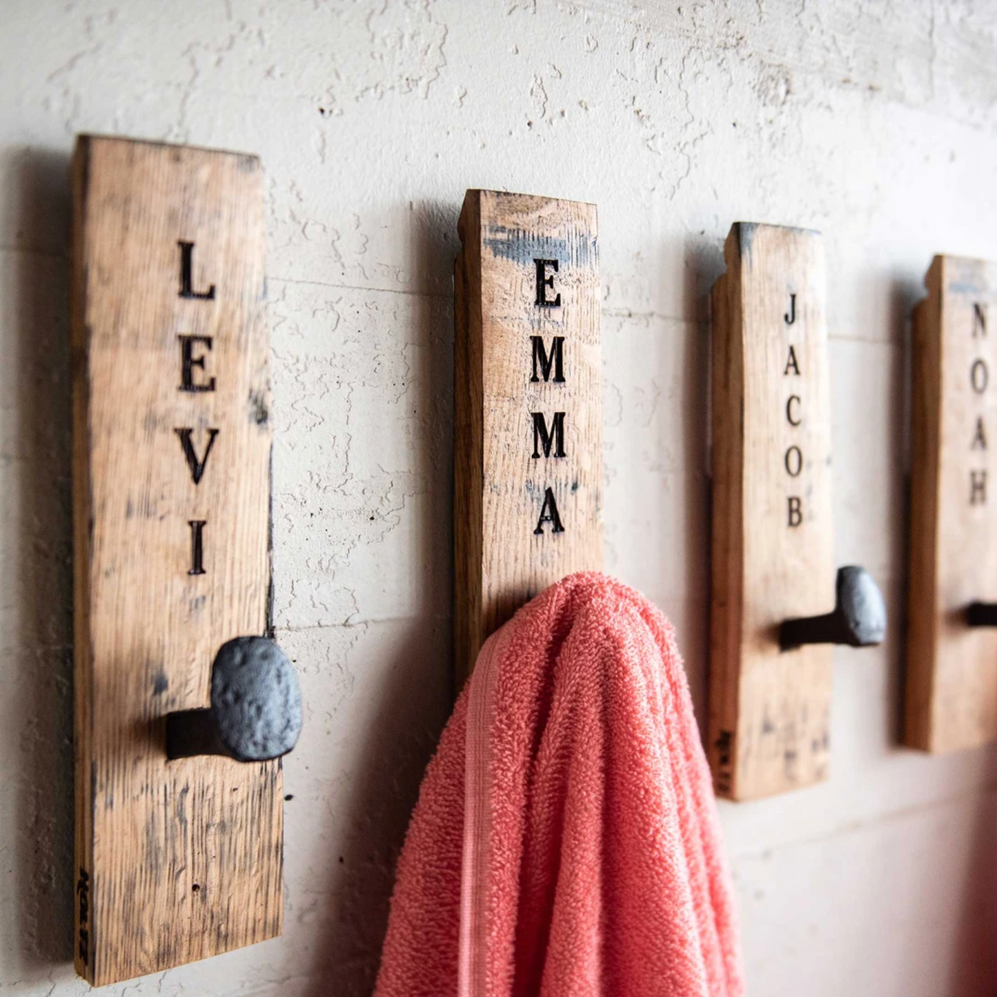 Tennessee Whiskey Barrel Stave Towel Hanger Wall Hooks - Wedding Newlyweds Gift