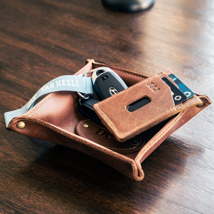 The Monticello Fine Leather Personalized Desk Valet Caddy Tray for Dresser or Office Gift