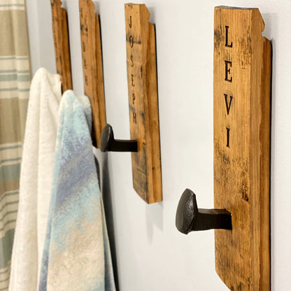 Tennessee Whiskey Barrel Stave Towel Hanger Wall Hooks - Wedding Newlyweds Gift
