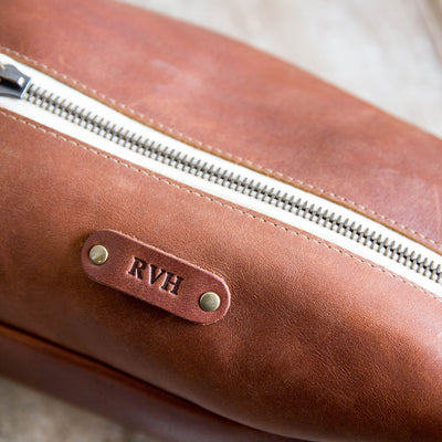 Custom Groomsmen Gift, Leather Shave Kit, Leather Travel Bag with Zipper - The Dopp Bag