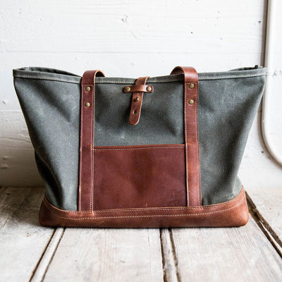 The Market Tote - Fine Leather & Waxed Canvas Bag Purse
