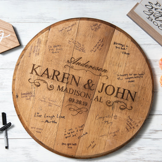 Personalized Tennessee Whiskey Barrel Head Wedding Guestbook Sign
