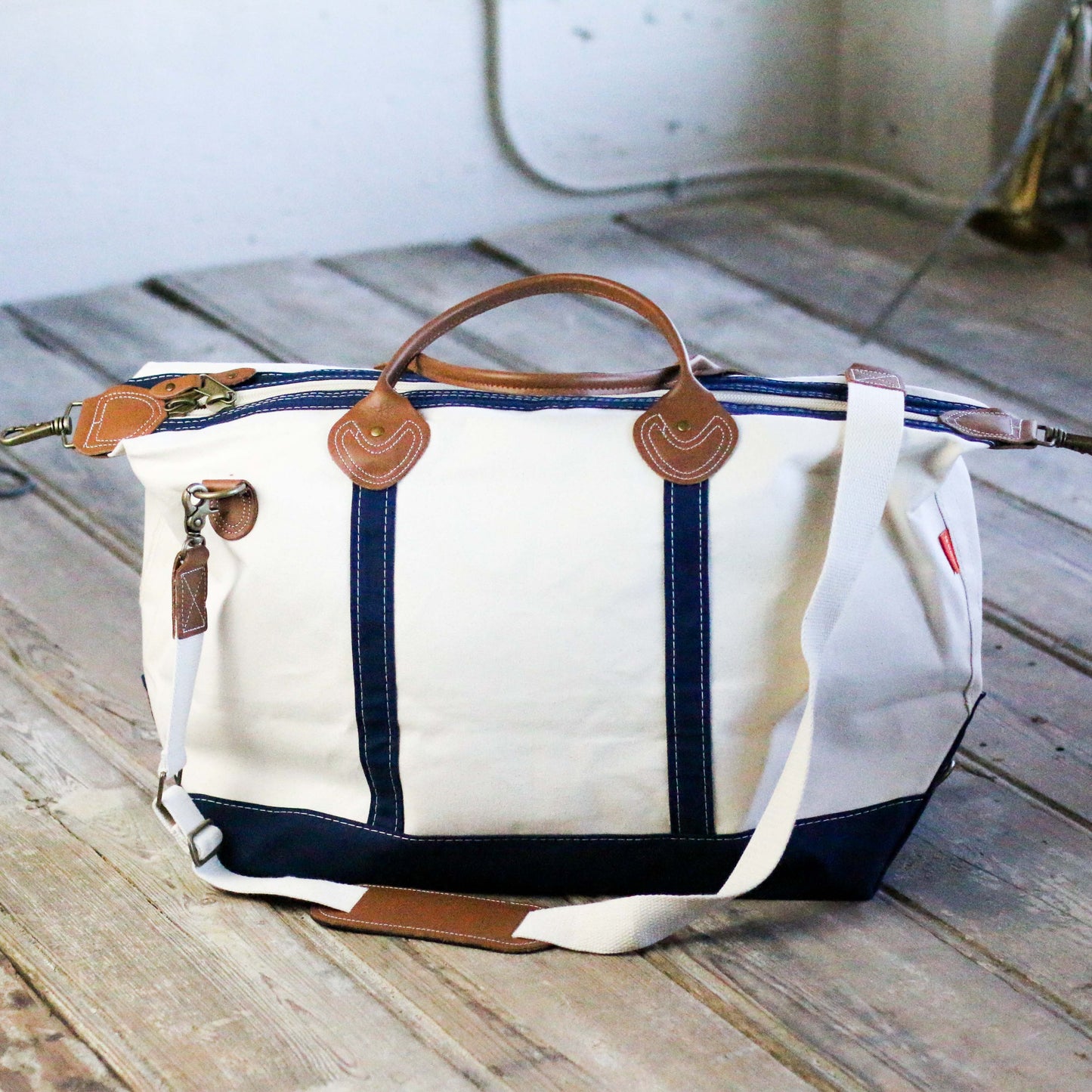 Weekend Travel Overnight Navy and Canvas Bag – Personalized Bridesmaids Bridal Party Gifts