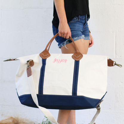 Weekend Travel Overnight Navy and Canvas Bag – Personalized Bridesmaids Bridal Party Gifts