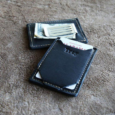 Personalized Groomsmen Money Clip, Front Pocket Fine Leather Wallet - The Trey